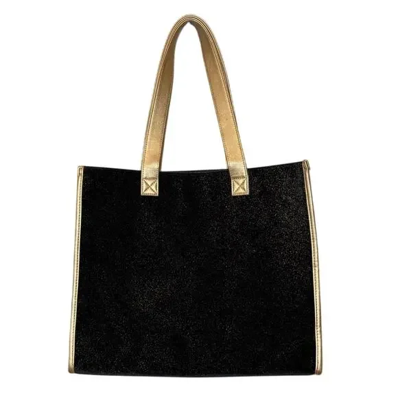 Jimmy Choo Parfums Tote Bag Black Velvet Gold Metallic Sparkle Drop Handle - Picture 2 of 10